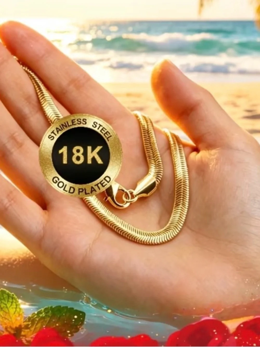 18K Gold-Plated Herringbone Necklace-Durable Hypooallergenic/Unique Beach